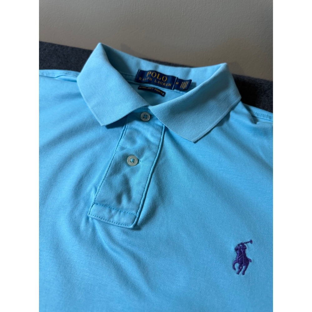 Polo Ralph Lauren Mens Pima Soft Touch Polo Shirt Light Blue Purple Pony Medium - Picture 2 of 8